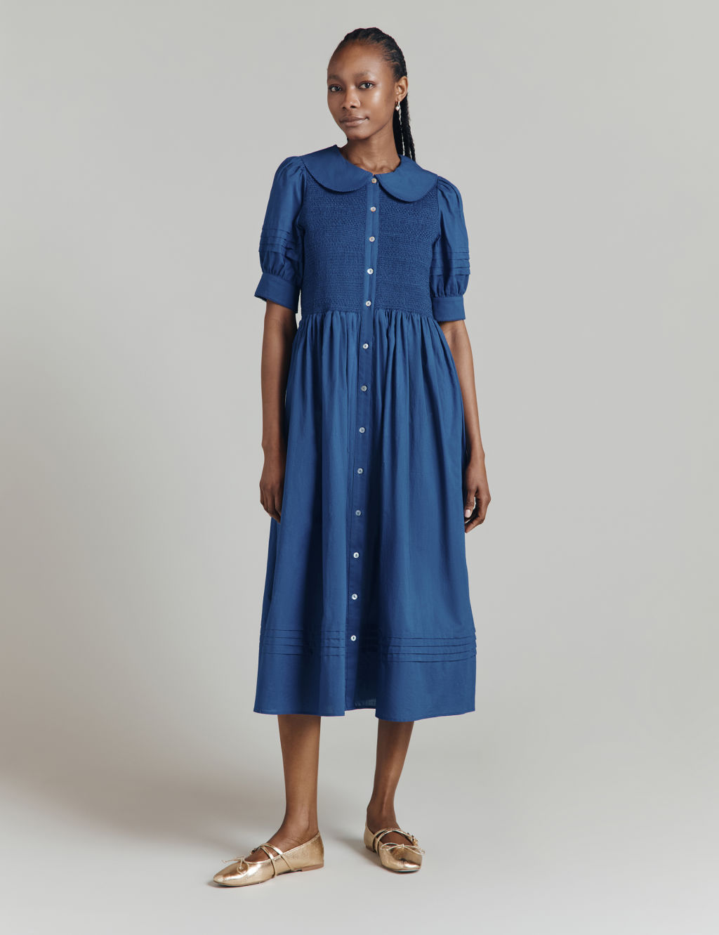 Pure Cotton Collared Midaxi Smock Dress