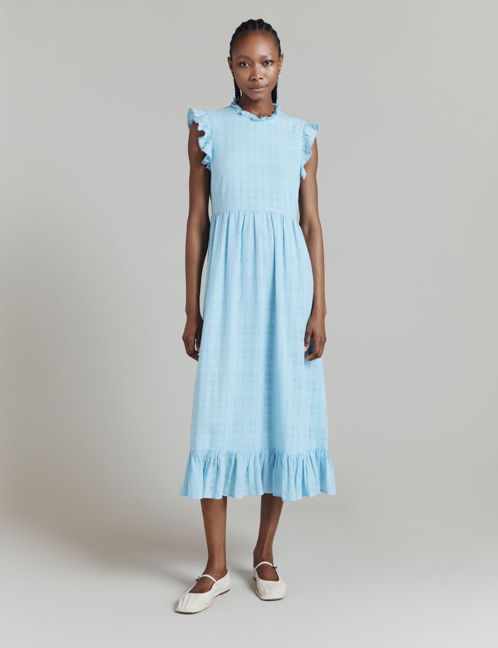 Cotton Rich Textured Midi Waisted Dress