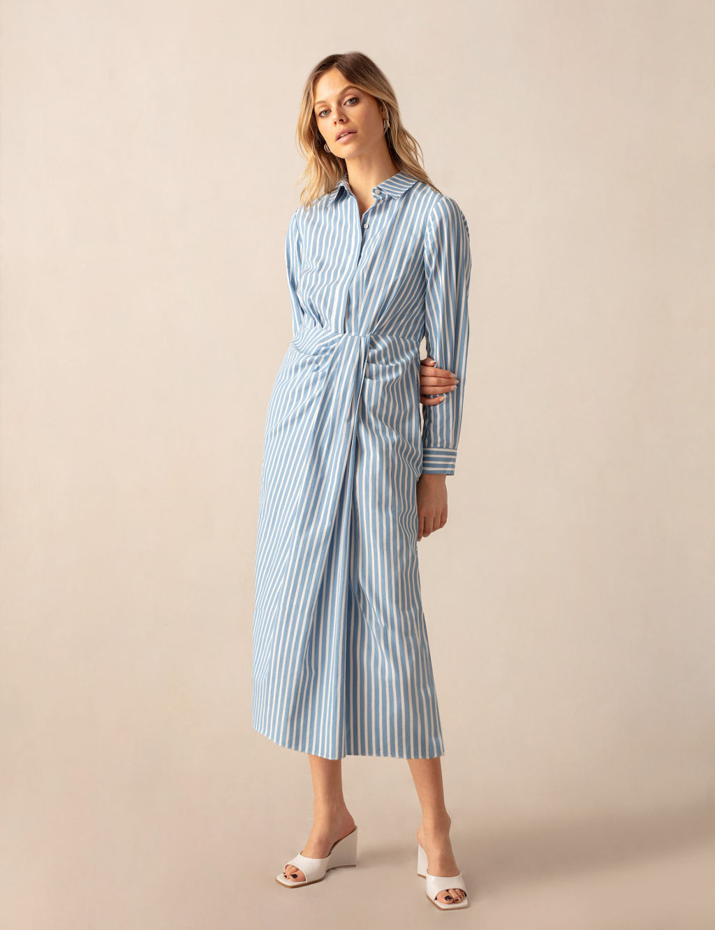 Striped Shirt Cotton Midi Dress main image 0