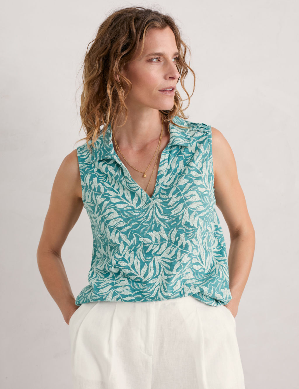 Pure Cotton Collared V-Neck