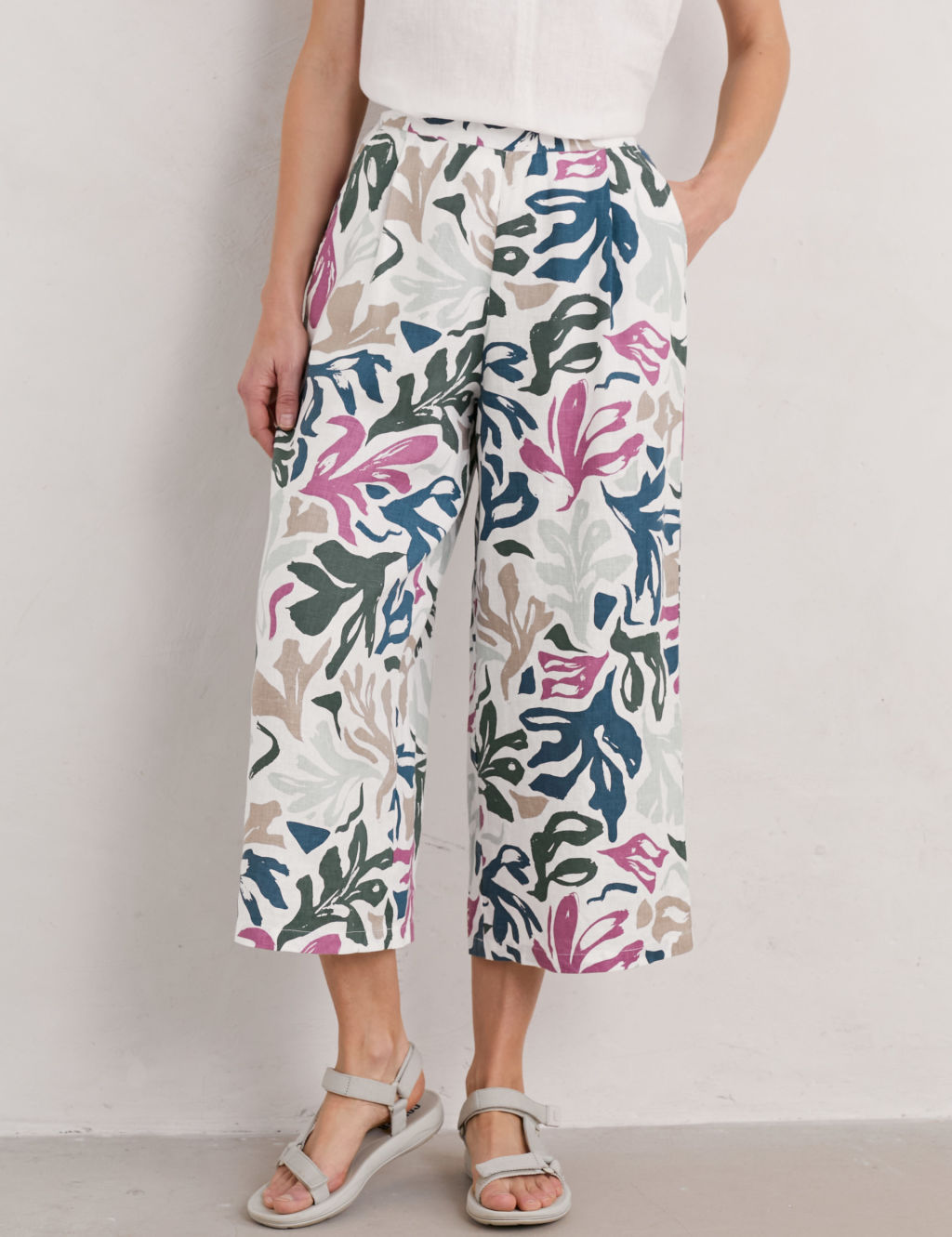 Pure Linen Sea Frond Print Wide Leg Culottes 2 of 6