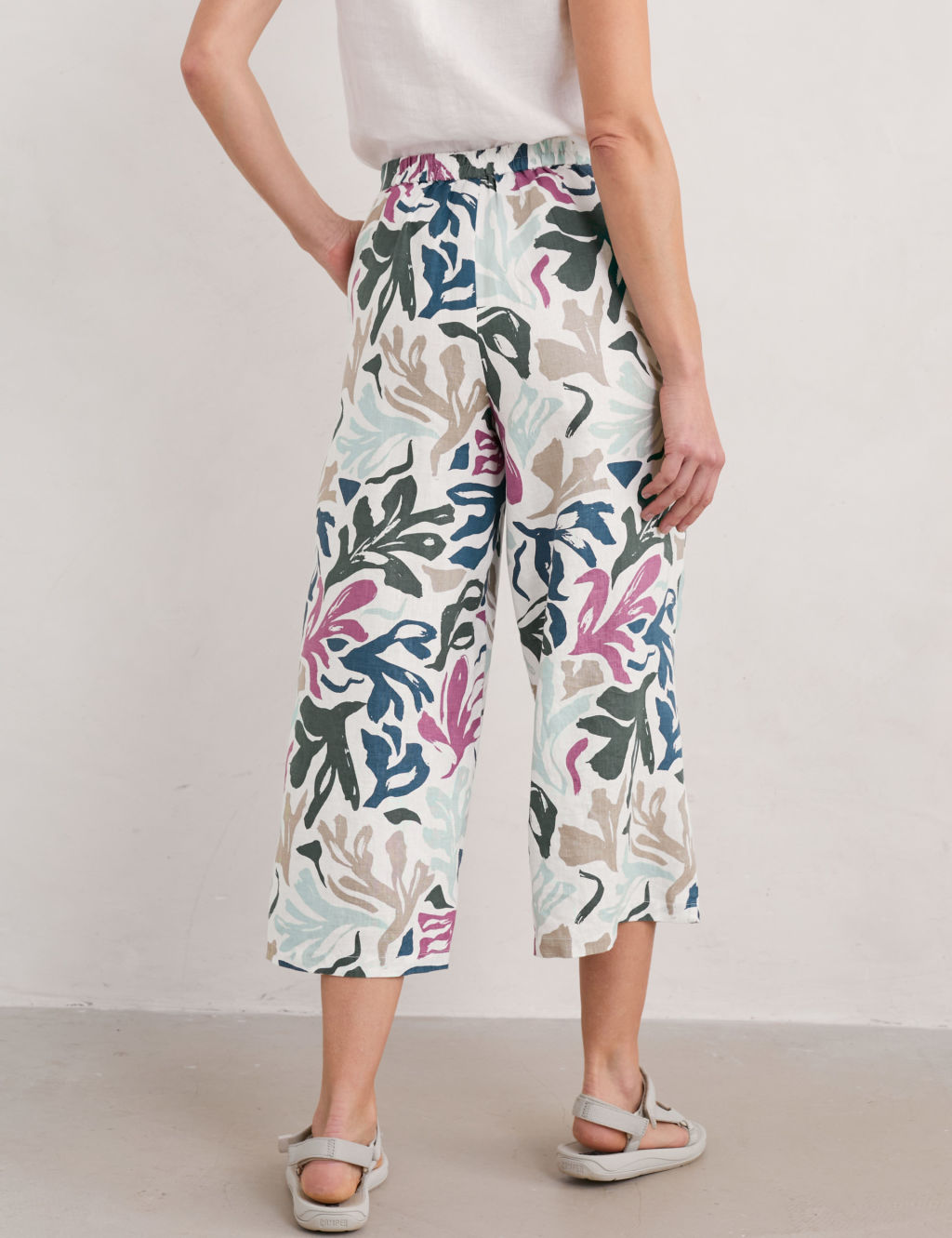 Pure Linen Sea Frond Print Wide Leg Culottes 4 of 6