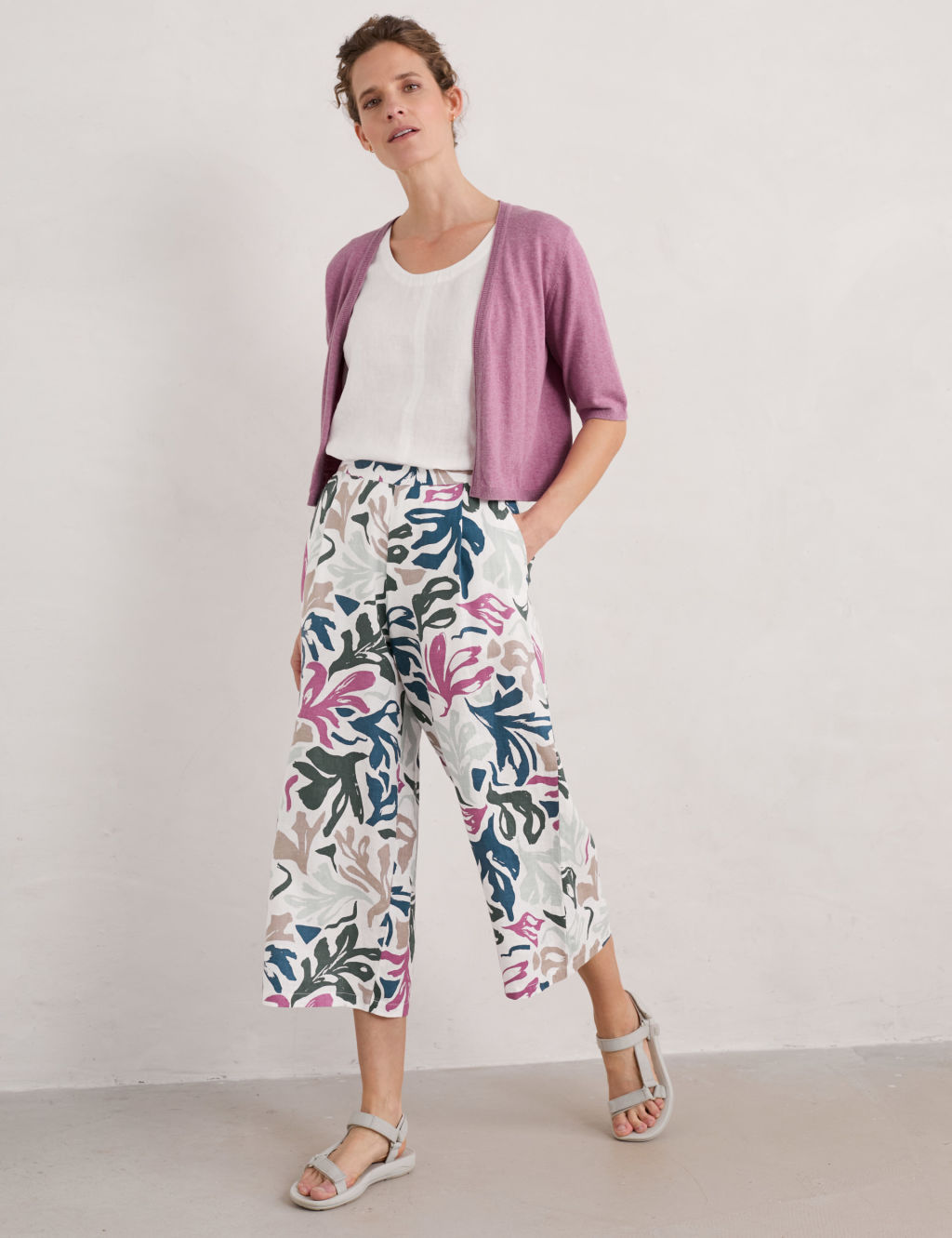 Pure Linen Sea Frond Print Wide Leg Culottes 5 of 6