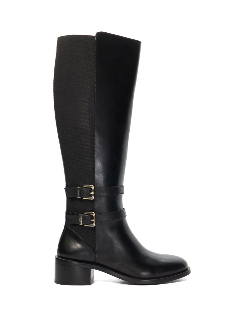 Leather Double Buckle Knee High Boots