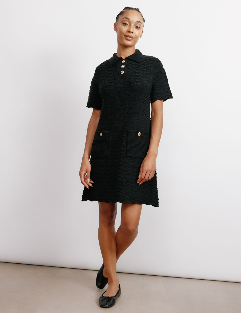 Textured Mini Shift Dress with Wool