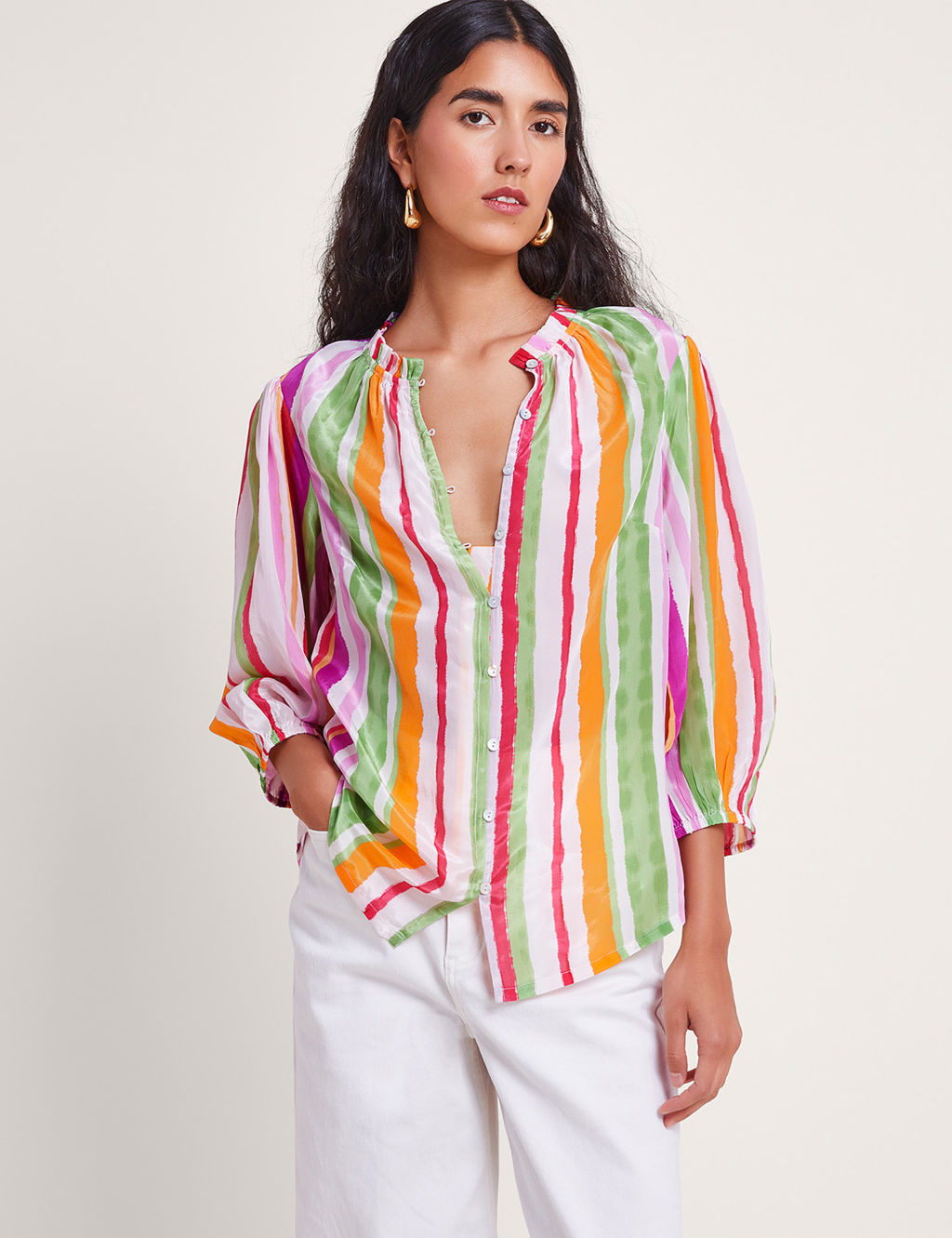 Striped Blouson Sleeve Blouse 3 of 4