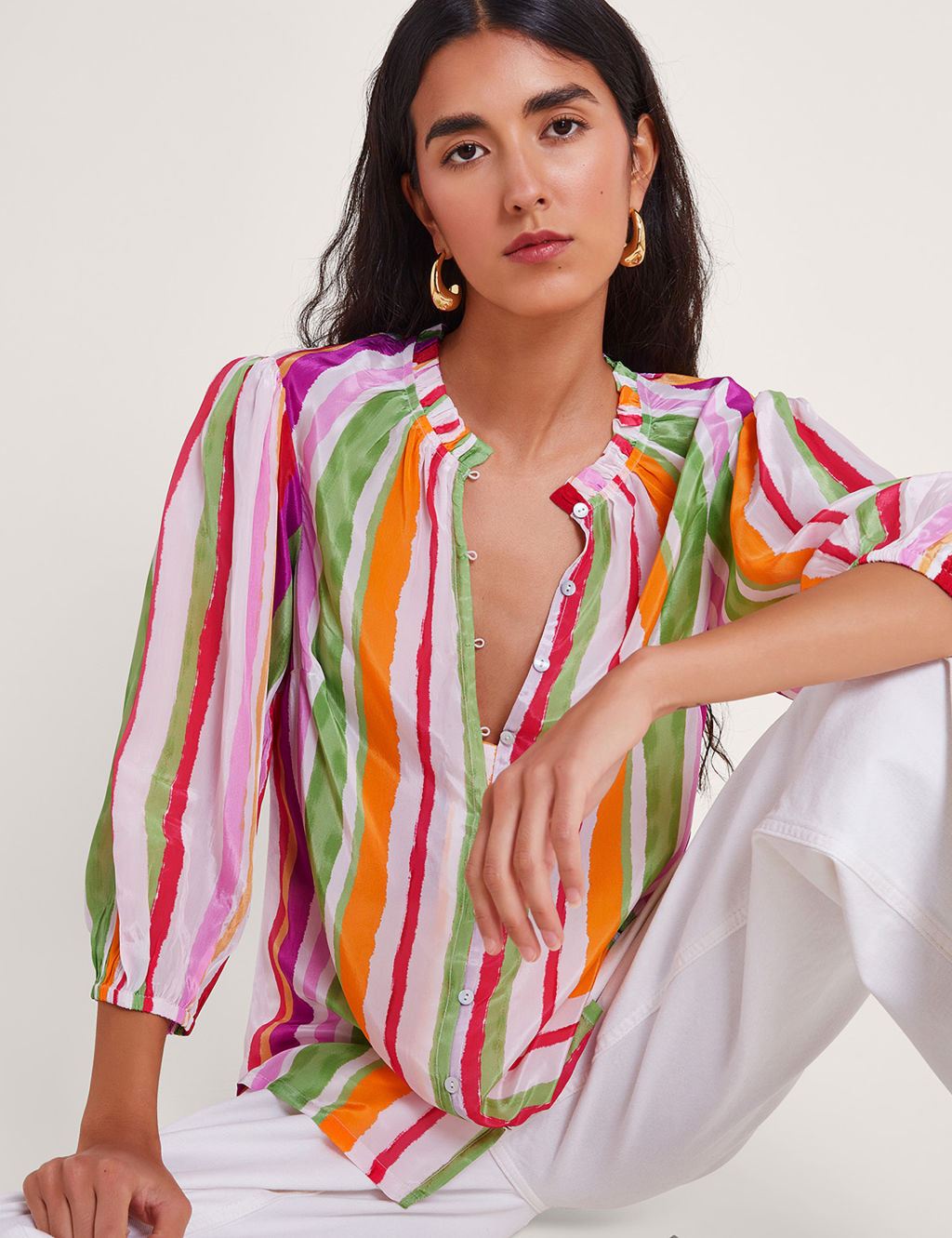 Striped Blouson Sleeve Blouse 1 of 4