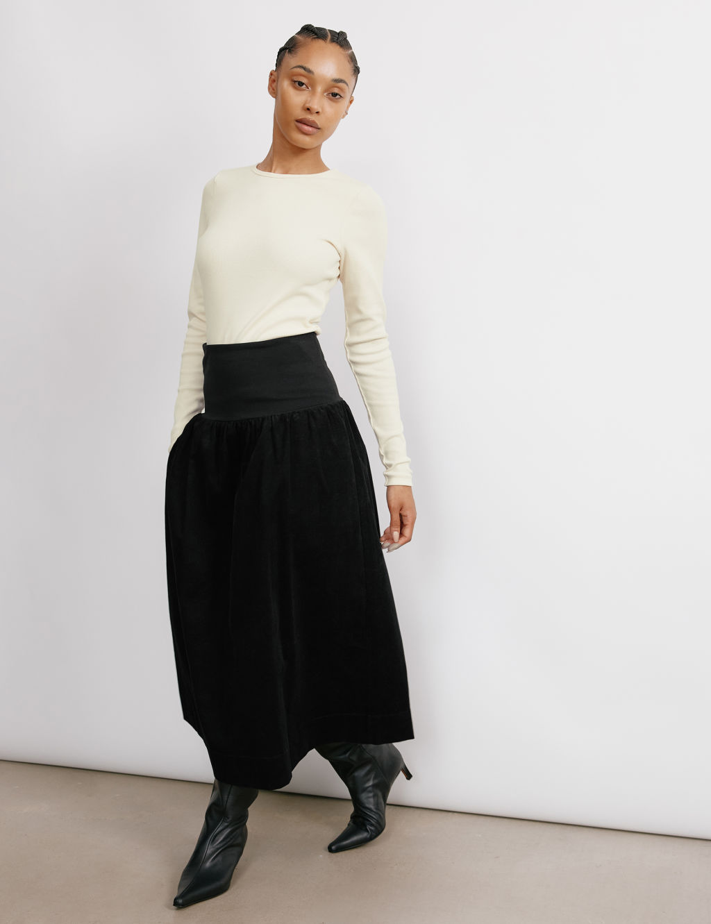 Pure Cotton Cord Midi A-Line Skirt