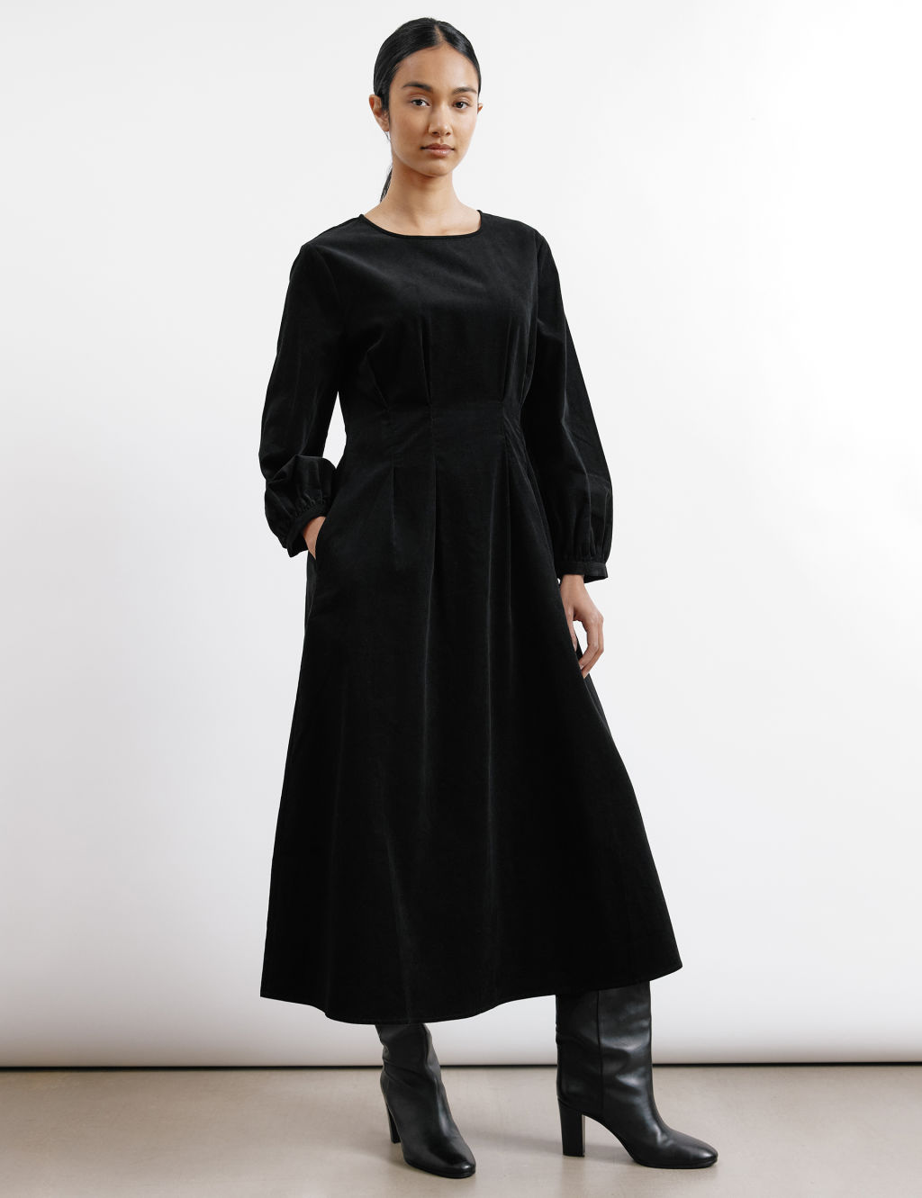 Pure Cotton Cord Midi Waisted Dress