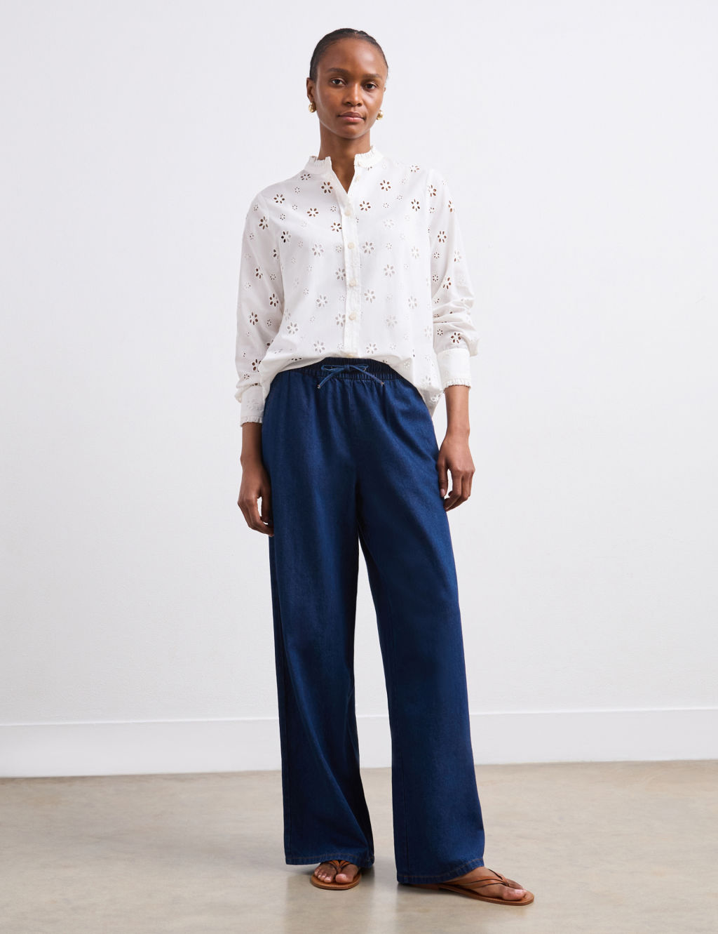 Denim Drawstring Wide Leg Trousers