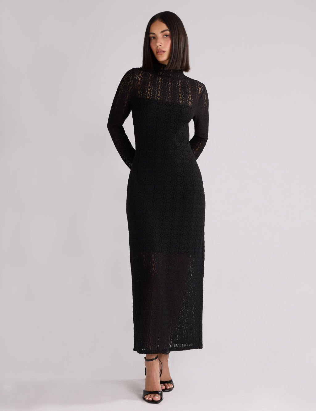 Lace High Neck Midi Column Dress