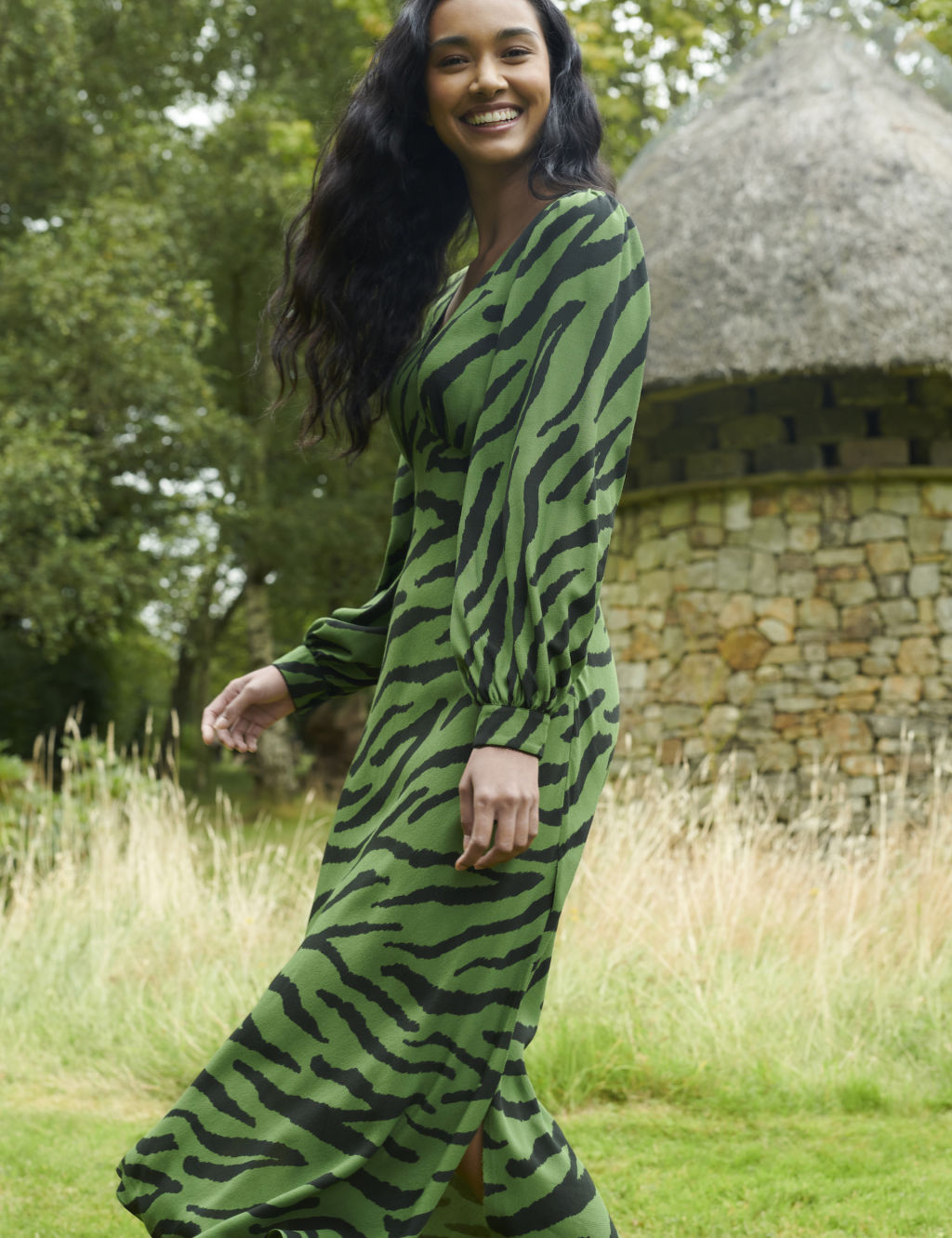 Animal Print V-Neck Midi Tea Dress