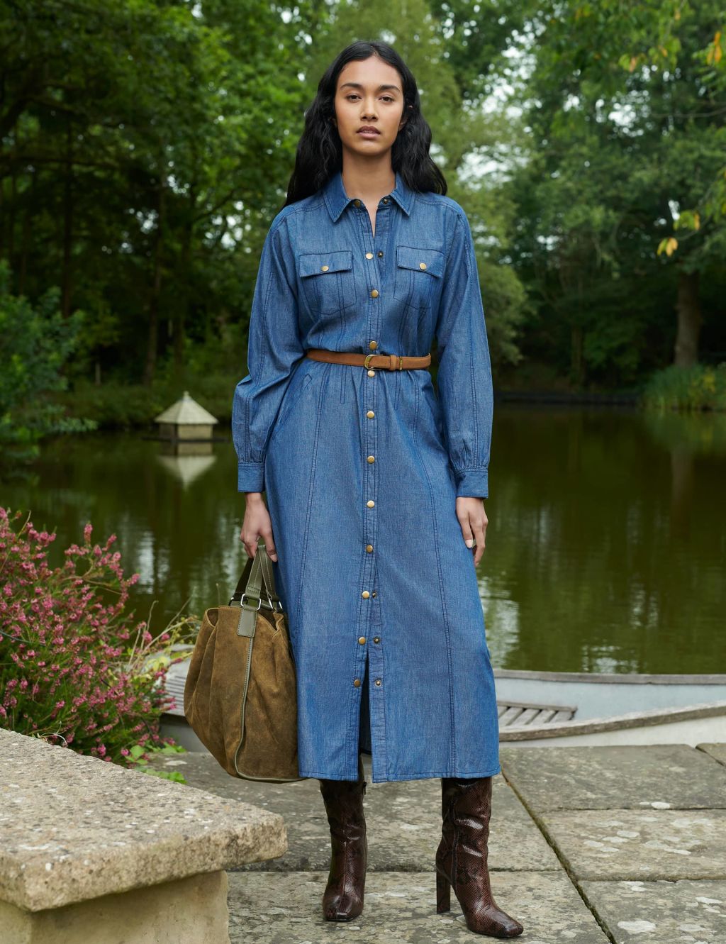 Denim Button Through Midi Shirt Dress