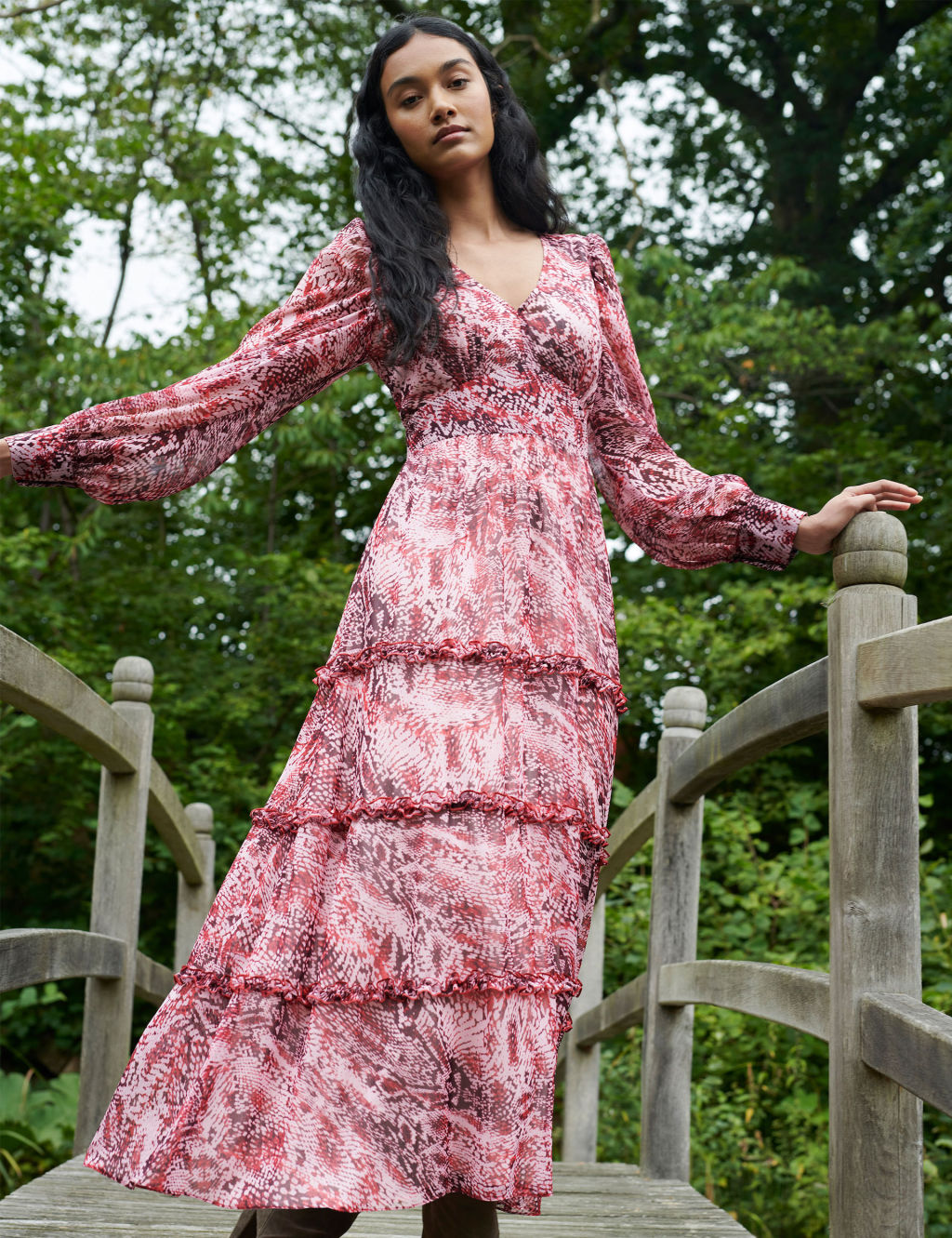 Animal Print V-Neck Maxi Tiered Dress