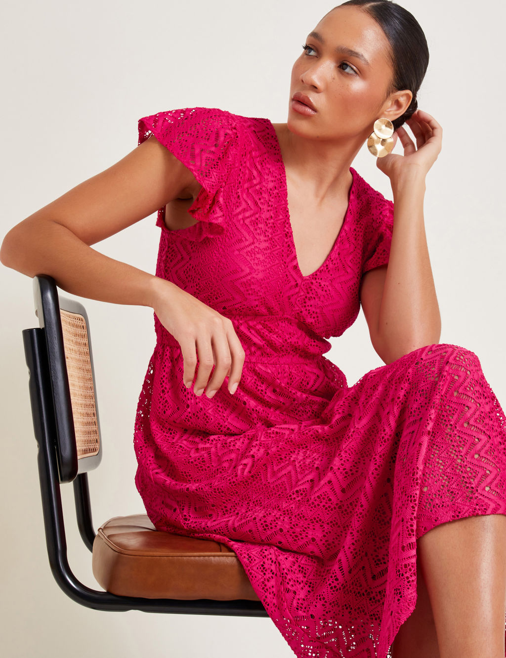 Jersey Lace V-Neck Angel Sleeve Midi Tea Dress | Monsoon | M&S
