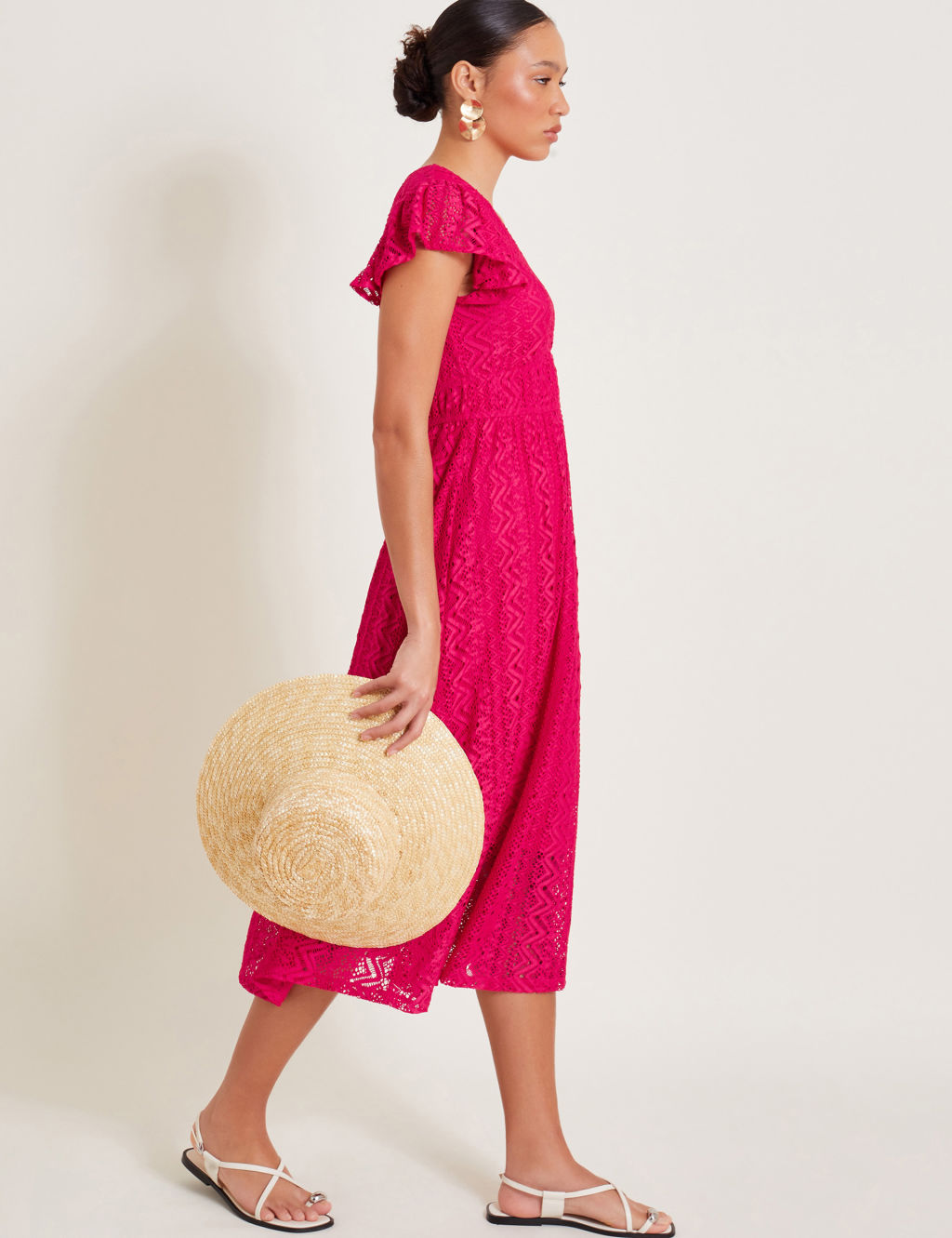 Jersey Lace V-Neck Angel Sleeve Midi Tea Dress | Monsoon | M&S