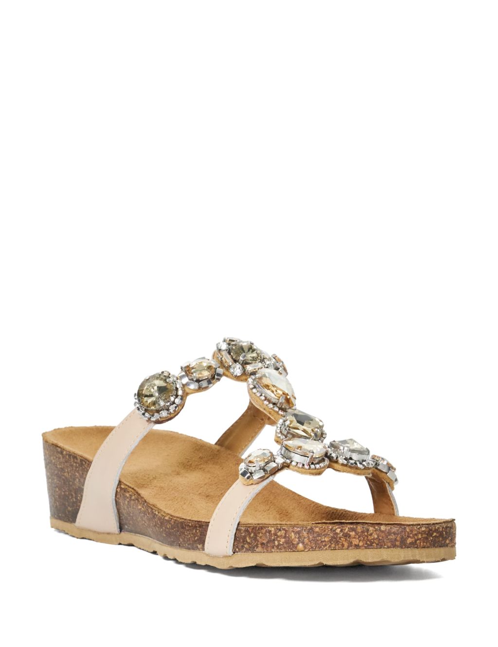 Leather Embellished T Bar Wedge Sandals 1 of 5