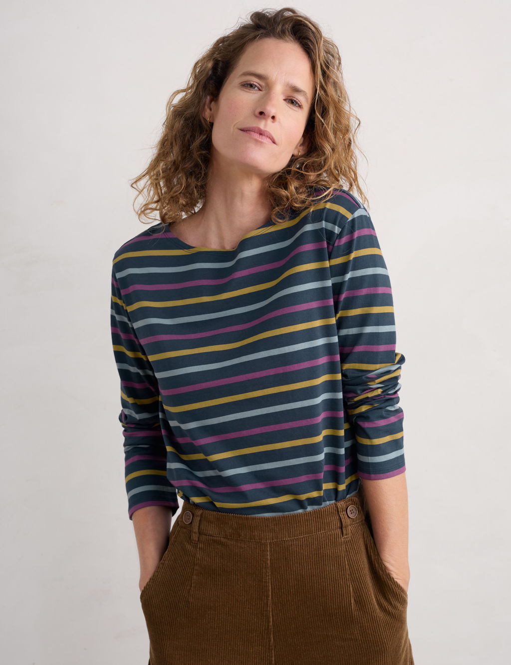 Pure Cotton Striped Slash Neck Top