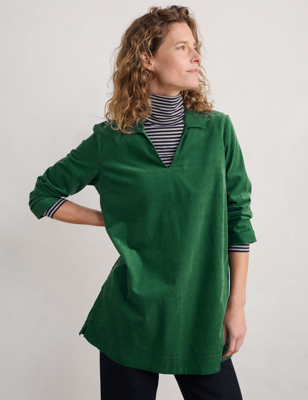 Pure Cotton Corduroy Collared Tunic