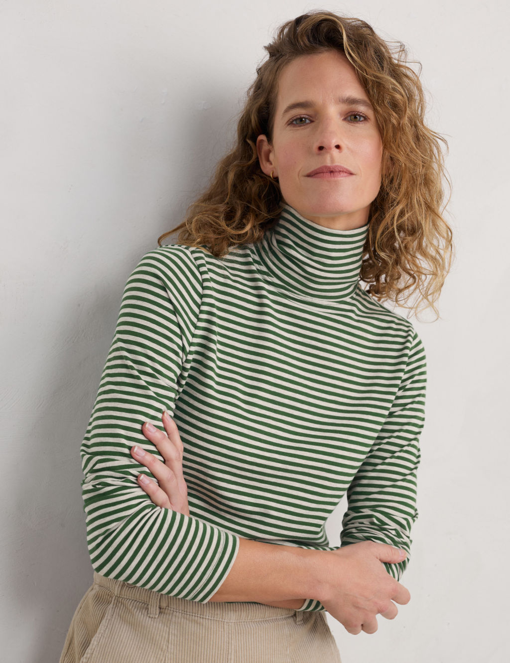 Cotton Rich Striped Roll Neck Top