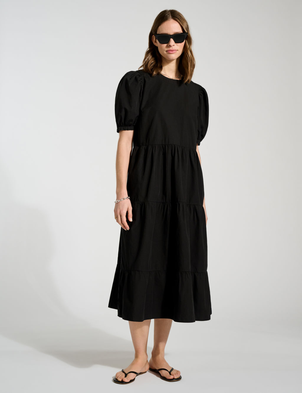 Pure Cotton Midi Tiered Dress