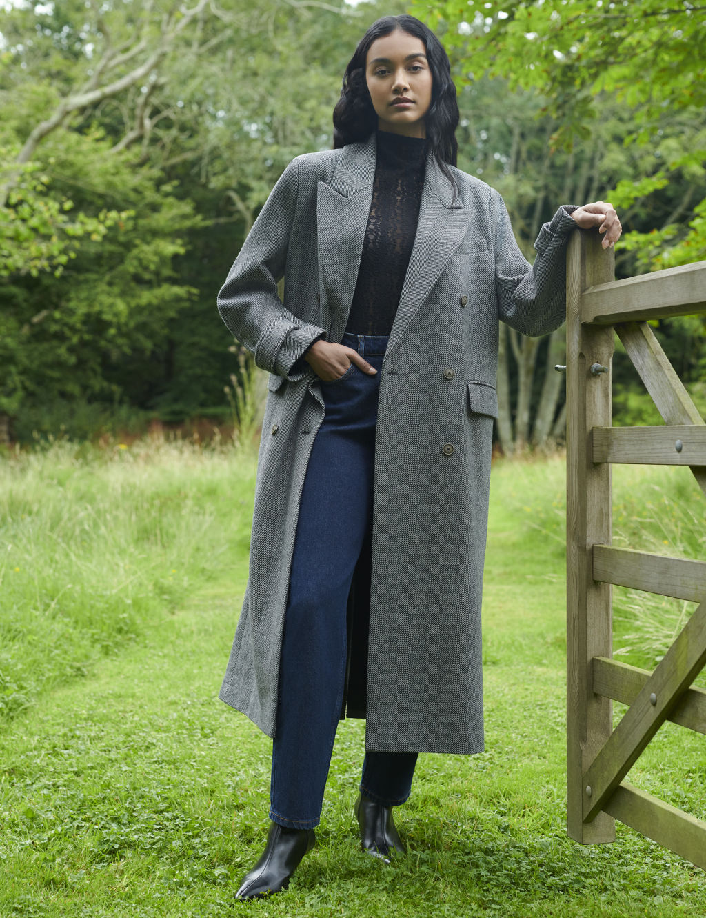Wool Blend Herringbone Coat