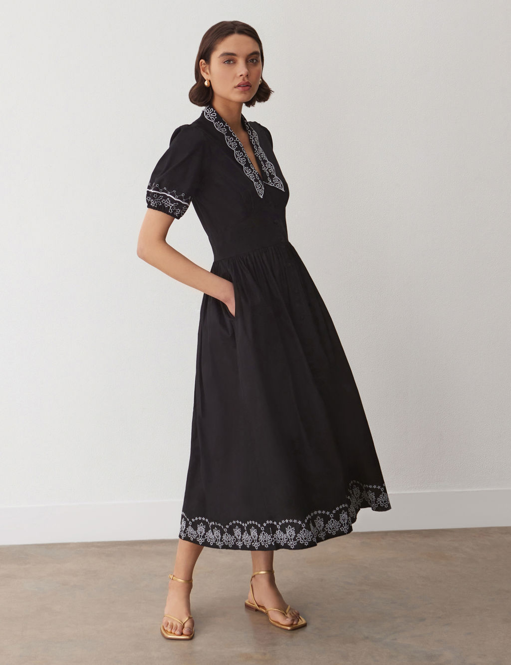 Pure Cotton Embroidered Midi Tea Dress | Finery London | M&S