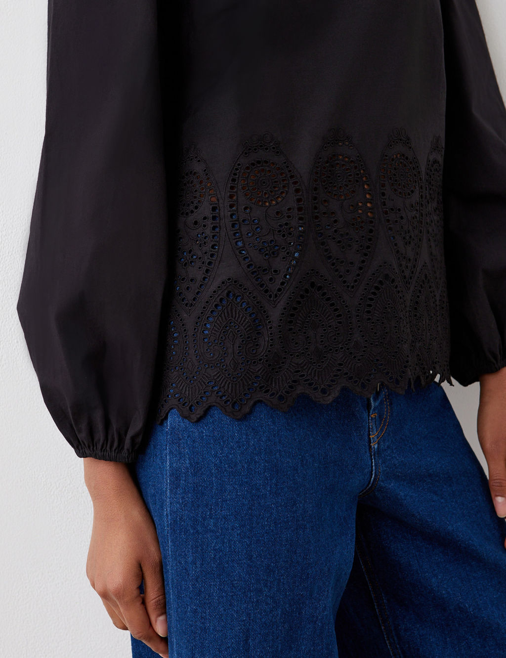 Pure Cotton Ruffle Cutwork Detail Blouse 2 of 5