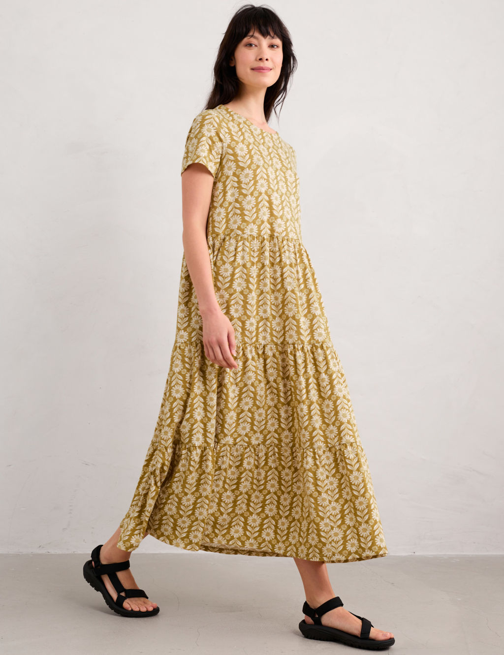 Pure Cotton Midaxi Relaxed Tiered Dress 3 of 5