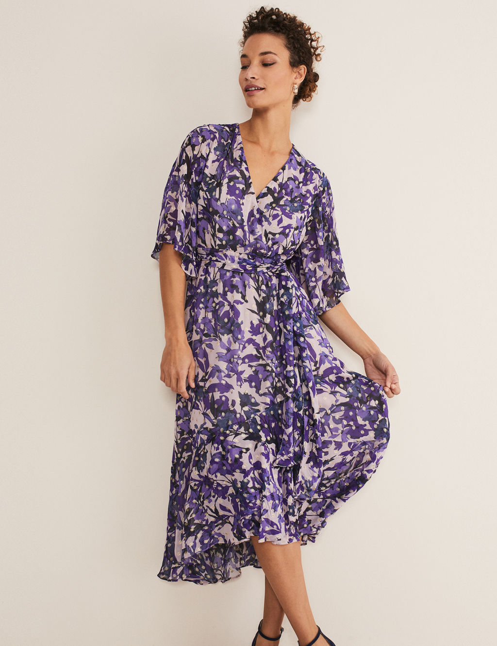 Floral V-Neck Midi Wrap Dress 3 of 5