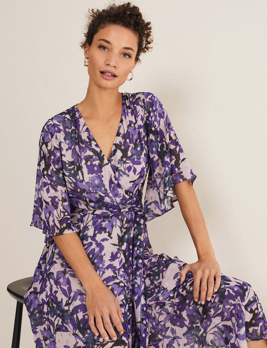 Floral V-Neck Midi Wrap Dress 1 of 5