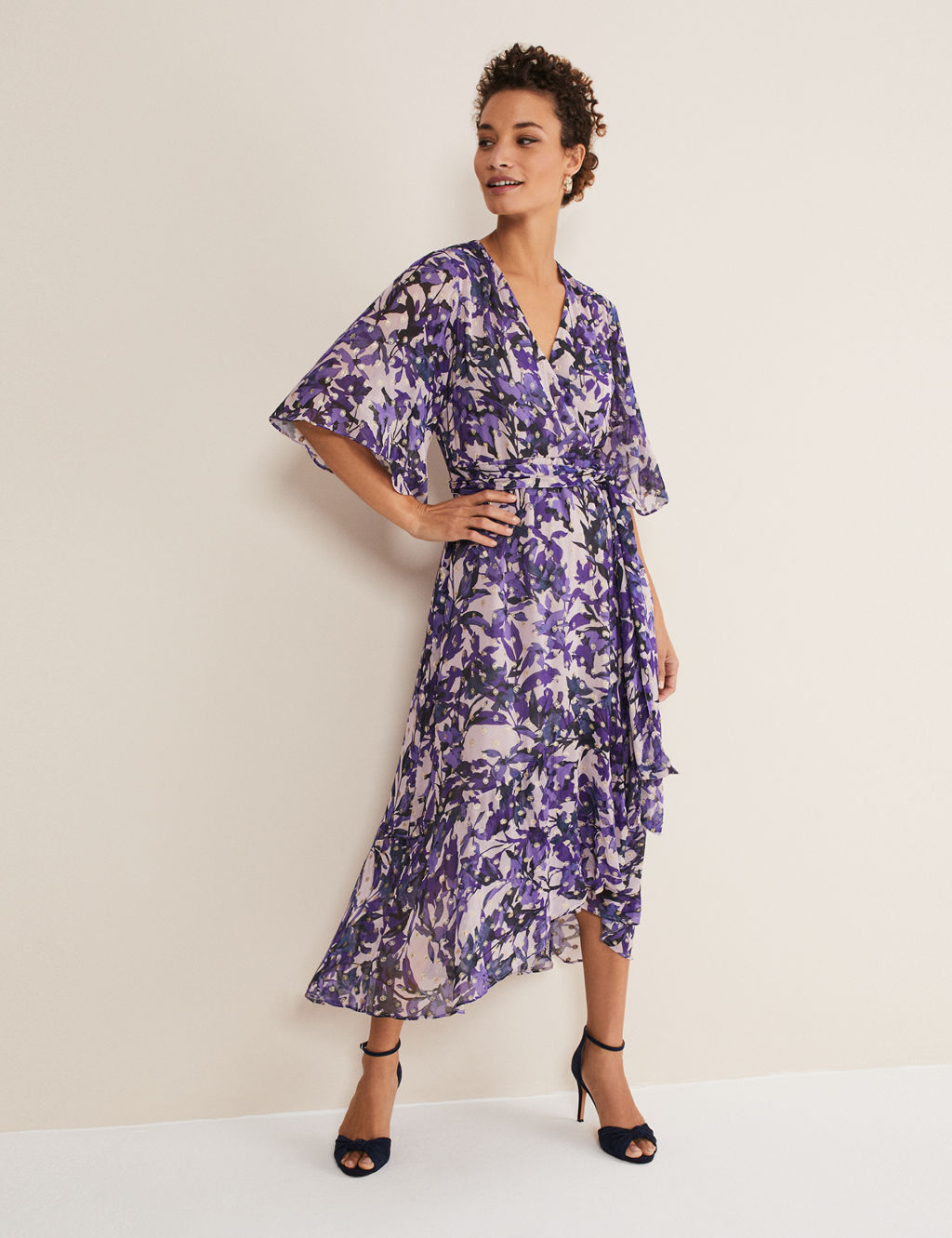 Floral V-Neck Midi Wrap Dress 2 of 5