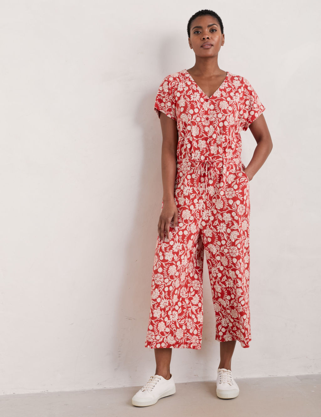 Cotton Rich Floral Cropped Wide Leg Jumpsuit