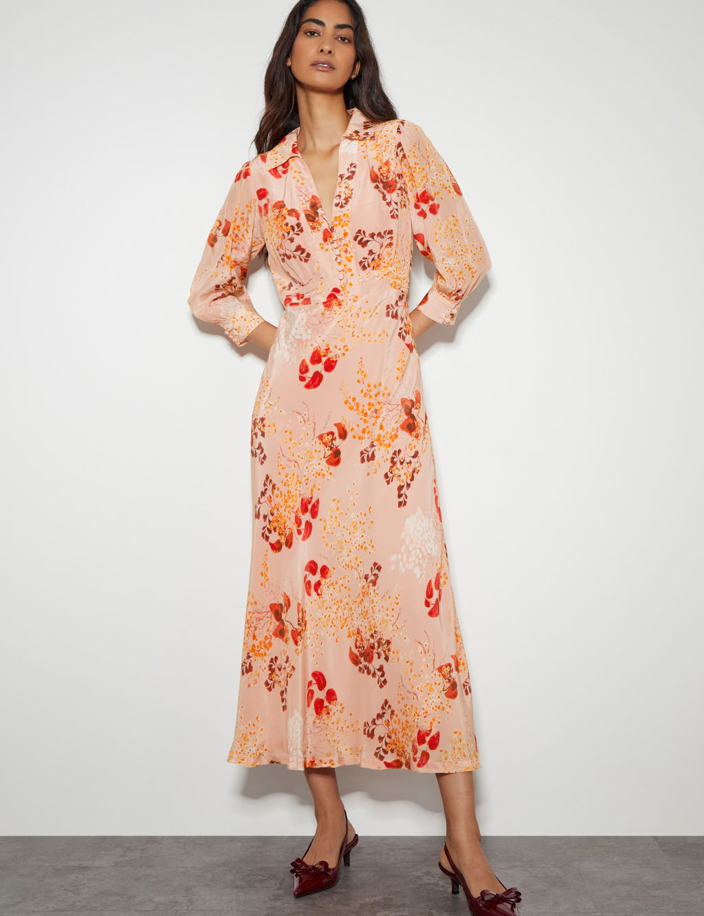 Floral V-Neck Midi Shirt Dress