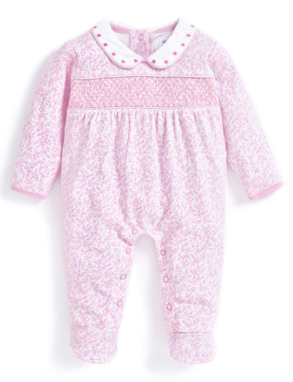 Pure Cotton Floral Smocked Sleepsuit (7lbs-18 Mths) | JoJo Maman Bébé | M&S