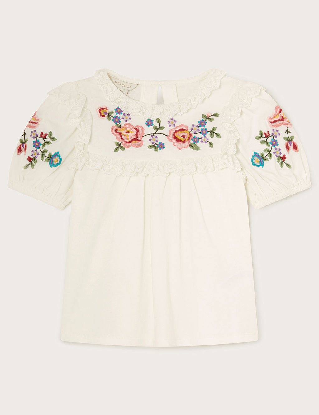 Pure Cotton Flower Embroidered Top (3-12 Yrs) | Monsoon | M&S