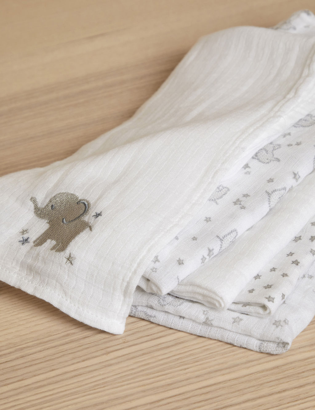 5pk Pure Cotton Elephant Muslin Squares