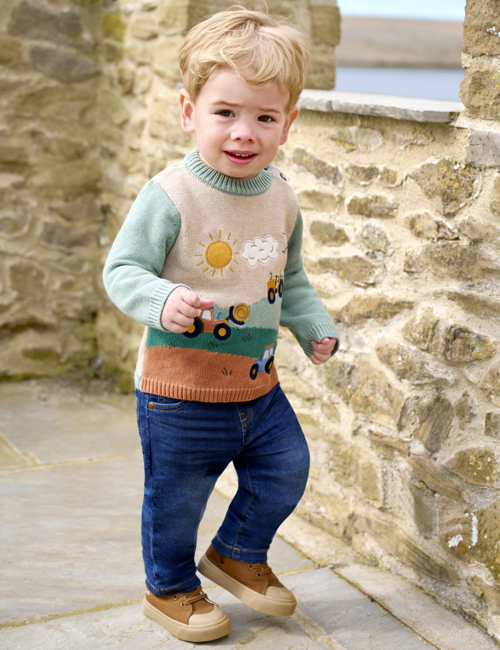Pure Cotton Knitted Farm Jumper (6 Mths - 6 Yrs)
