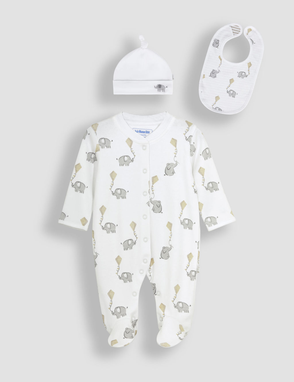 3pc Pure Cotton Sleepsuit, Hat & Bib Set (0-12 Mths)
