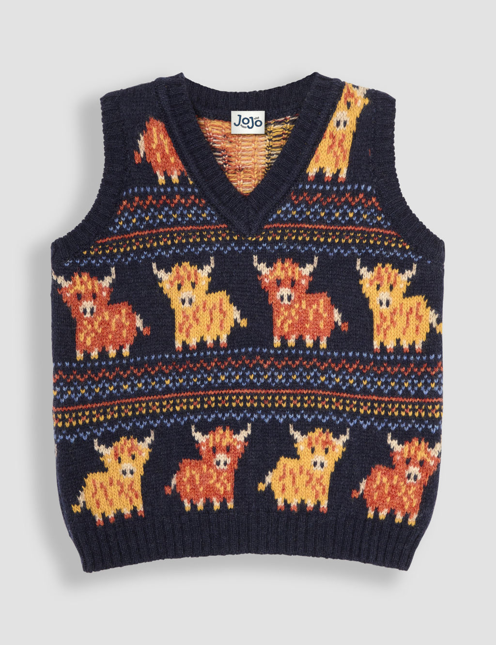 Wool Rich Highland Cow Fair Isle Knitted Vest (6 Mths-6 Yrs)