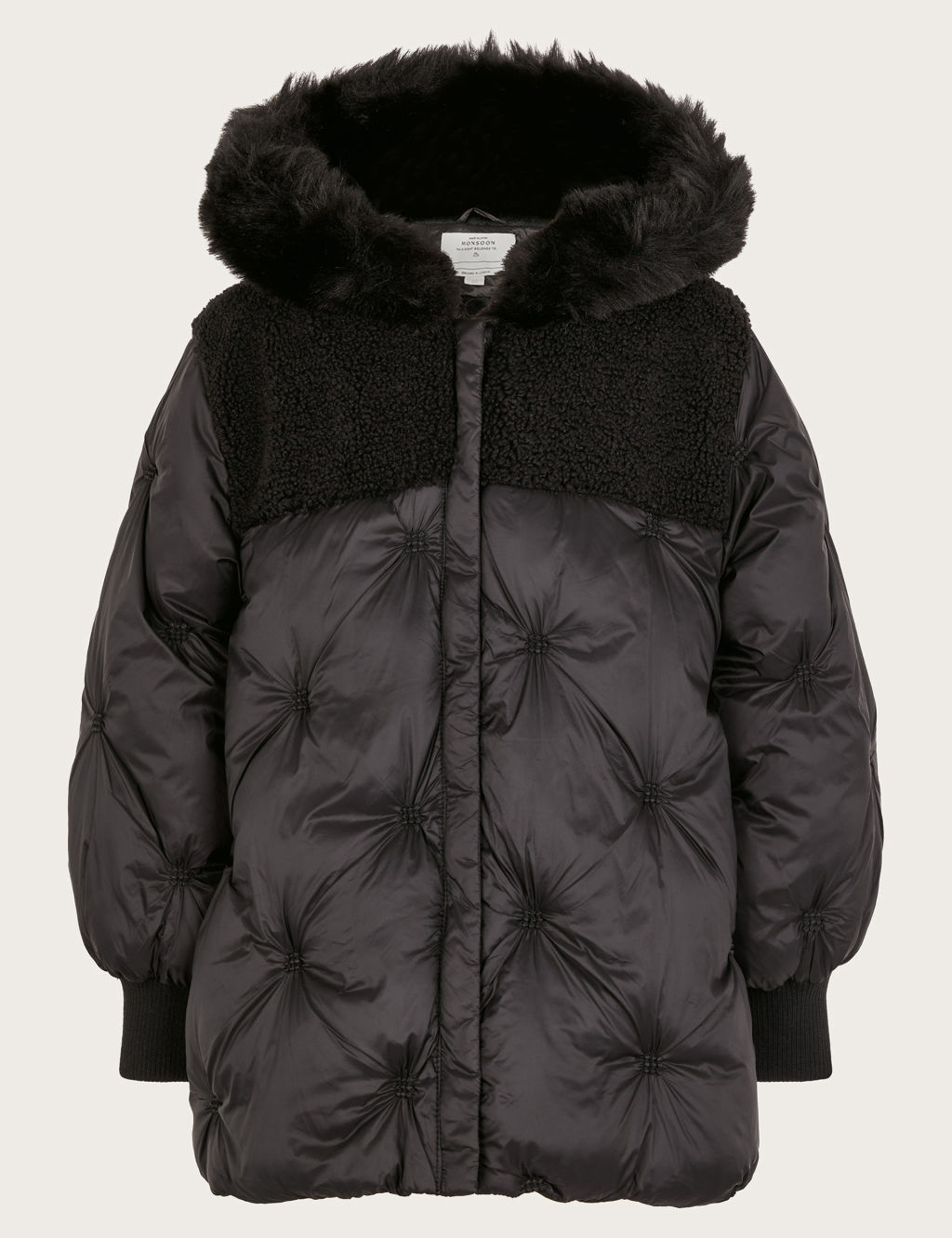 Borg Quilted Hooded Coat (3-14 Yrs)