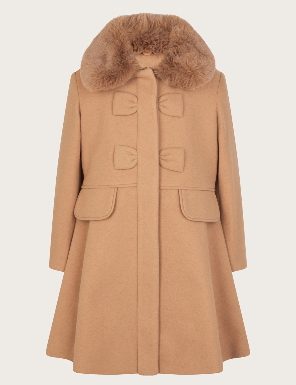 Faux Fur Collar Swing Coat with Wool (3-15 Yrs)