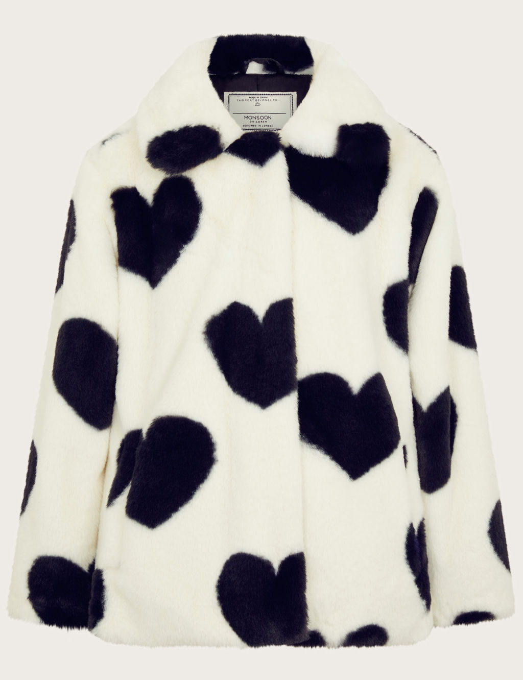 Heart Print Faux Fur Coat (3-15 Yrs)