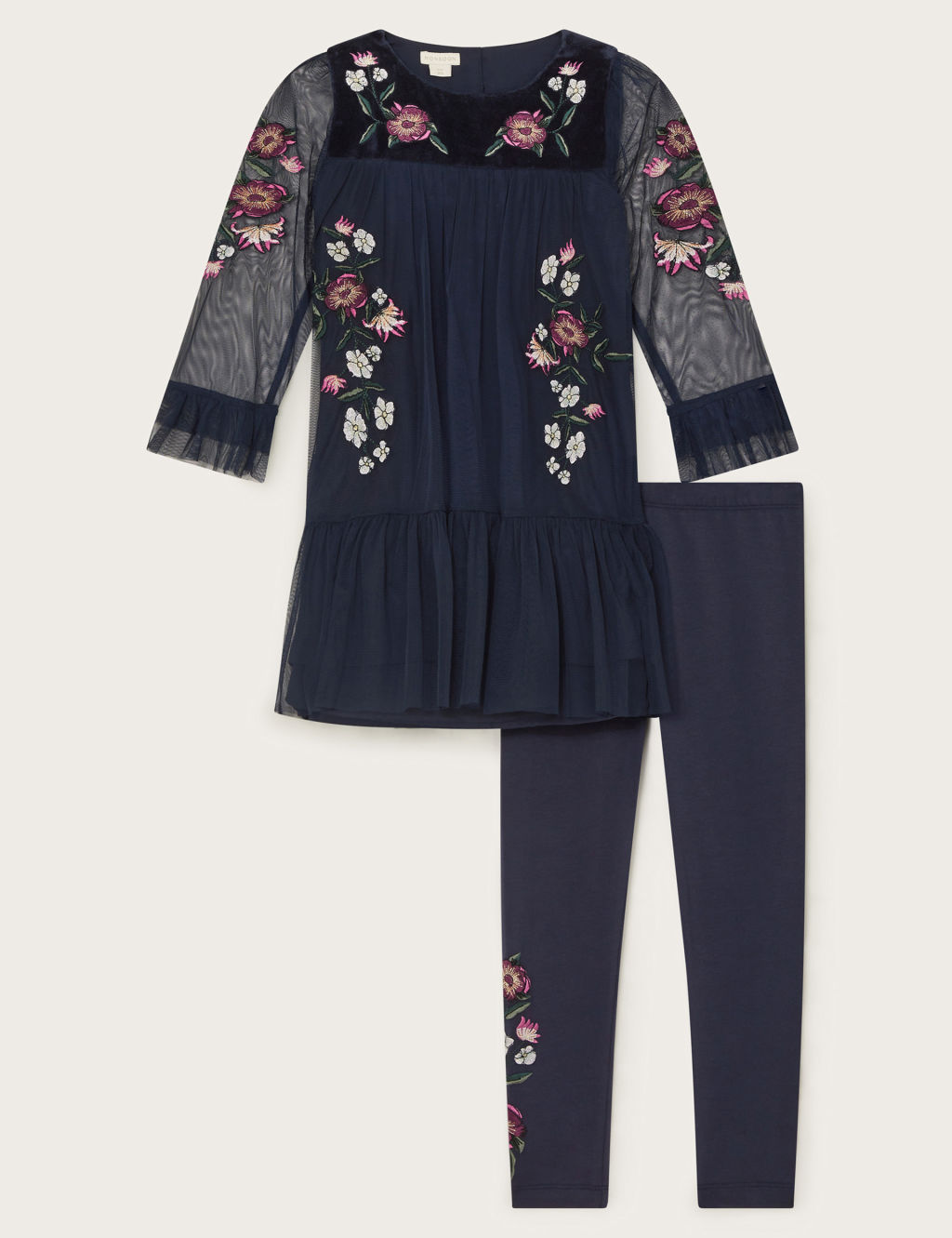 Embroidered Mesh Top & Bottom Outfit (3-13 Yrs)