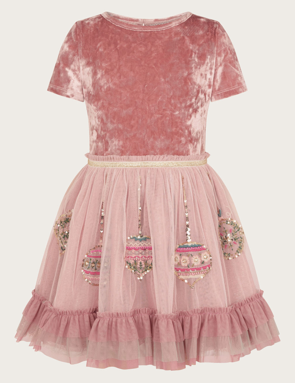 Velvet Embroidered Bauble Dress (3-15 Yrs)