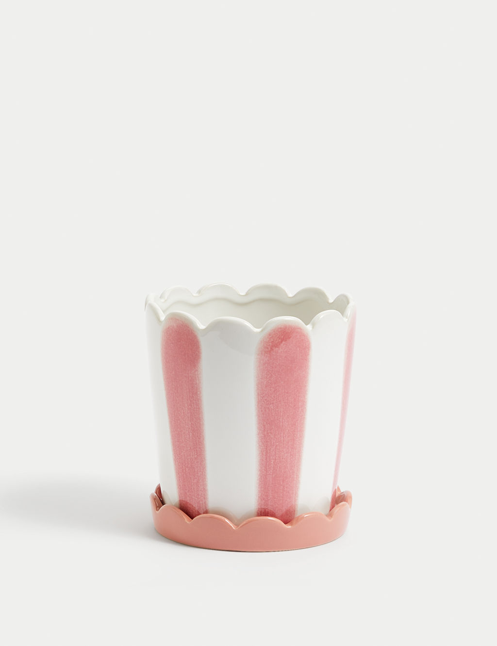 Ceramic Striped Planter with Tray