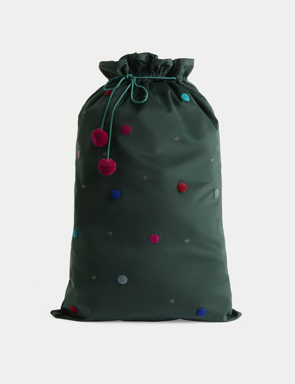 Green Velvet Pom Pom Sack