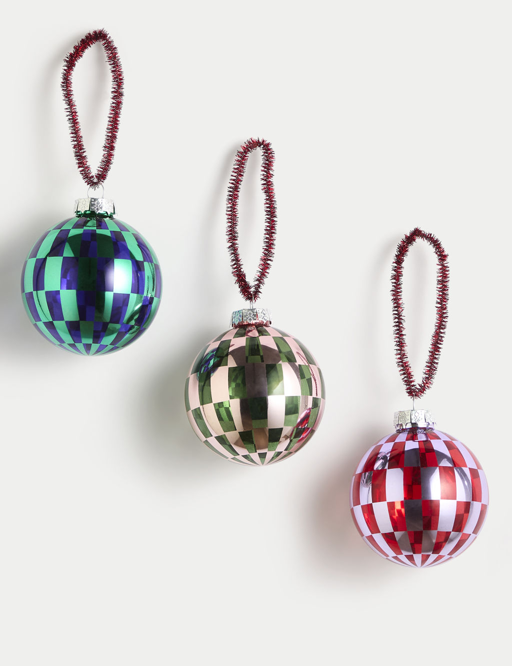 3pk Glass Checkerboard Baubles 3 of 4