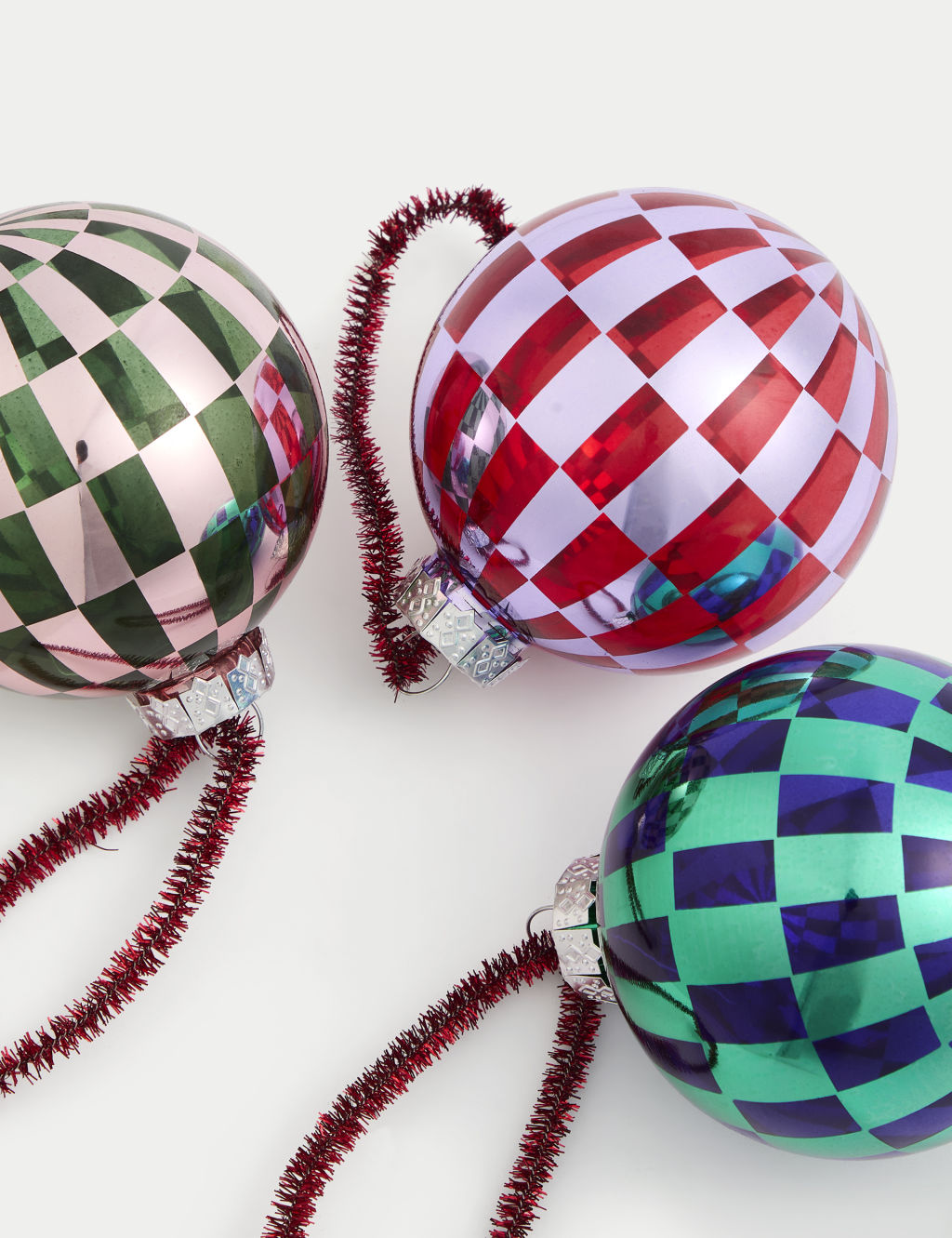 3pk Glass Checkerboard Baubles 2 of 4