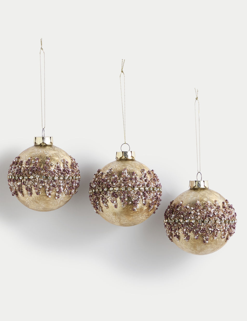 3pk Gold Glass Jewelled Baubles 3 of 3